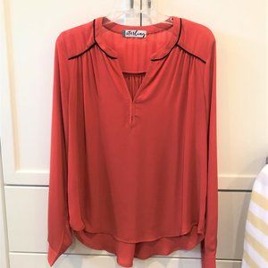 Rust / Deep Orange Blouse With Contrast Piping